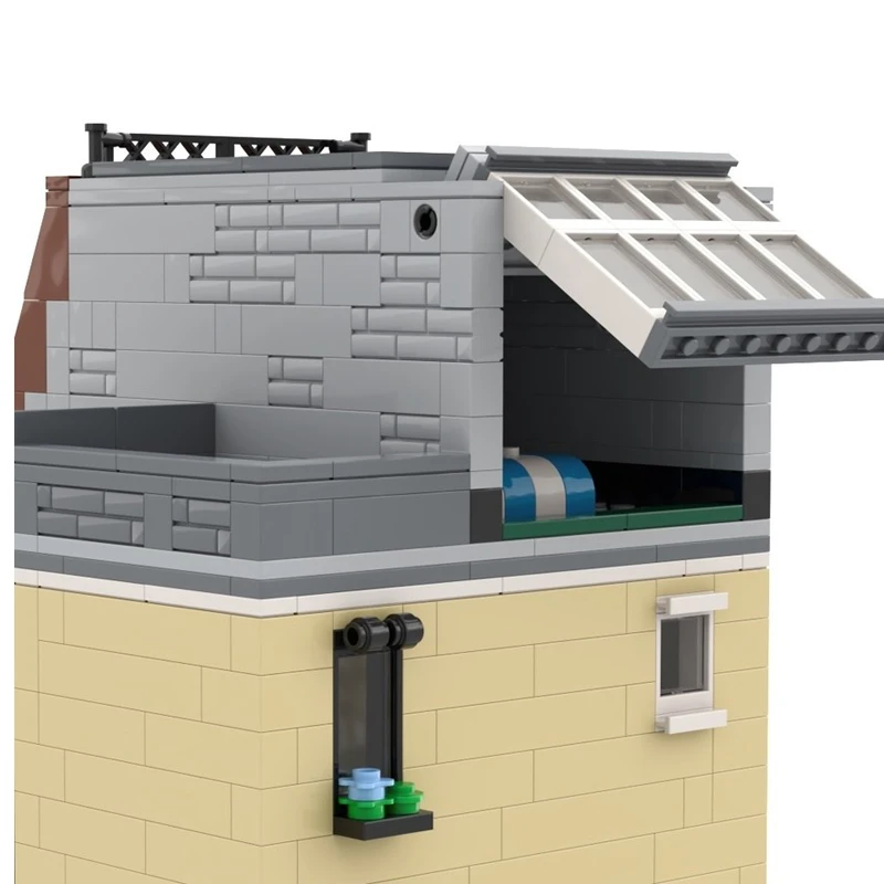 MOC- 217893   파크 스트리트 타운 하우스 모듈 형 도시 스트리트 뷰 아키텍처 빌딩 블록 마이크로 벽돌 모델 장난감 선물 키즈 1426PCS