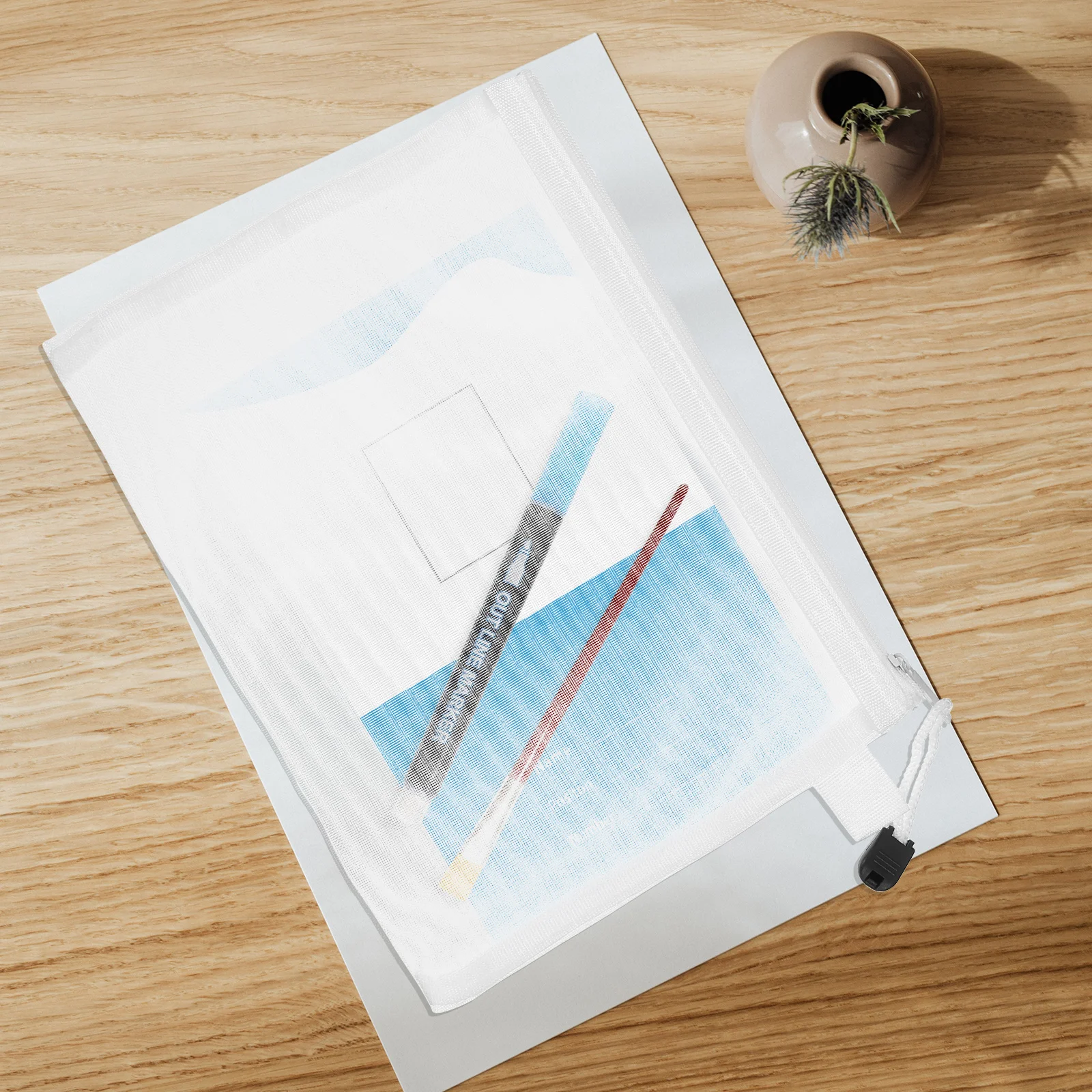 

4pcs Zipper File Pouch Bags Mesh Stationery Bags Portable Pen Storage Nylon Aluminum Alloy Document Organizer Visible