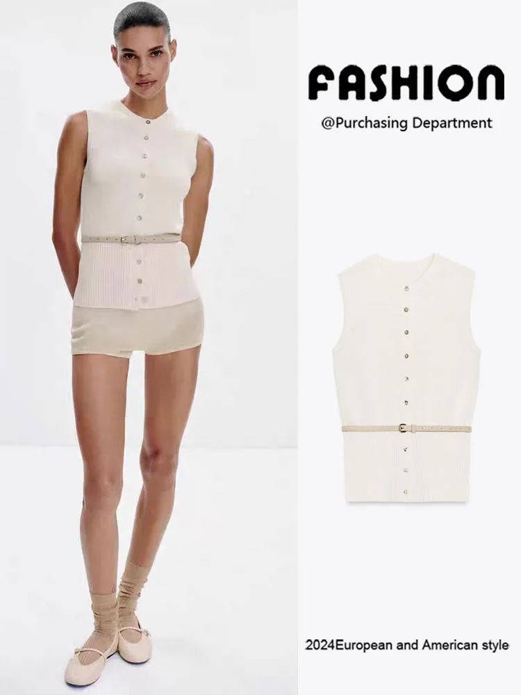 Nuova estate 2025 Faion da donna Cintura a costine bianca rotonda Ne Svel Vest Ele Quali Tang Suit Costume di scena nazionale