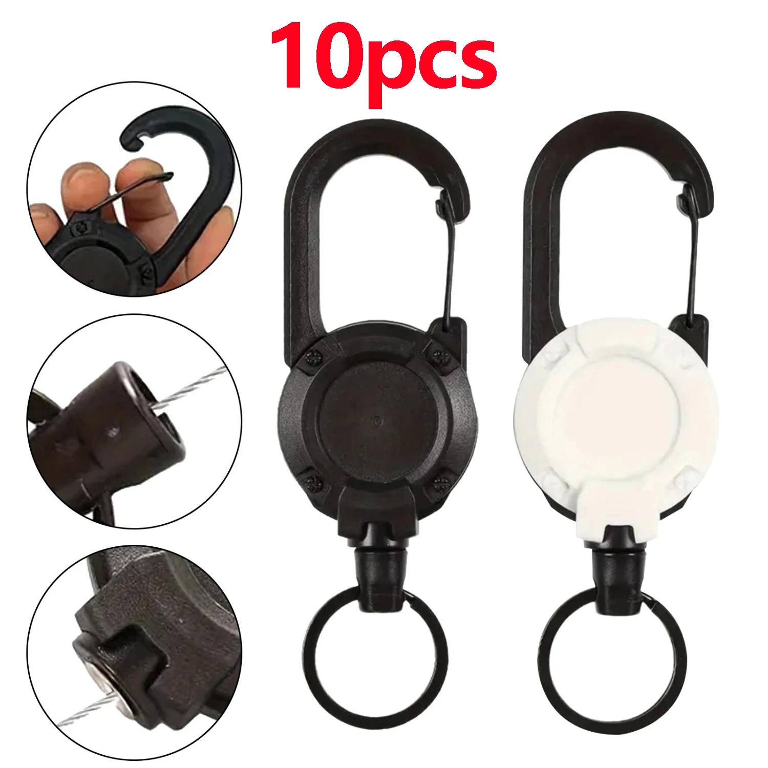 10pcs Heavy Duty Retractable Badge Reel Antitheft Steel Wire Carabiner Keychain 60cm Easy Pull Outdoor EDC Tactical ID Holder