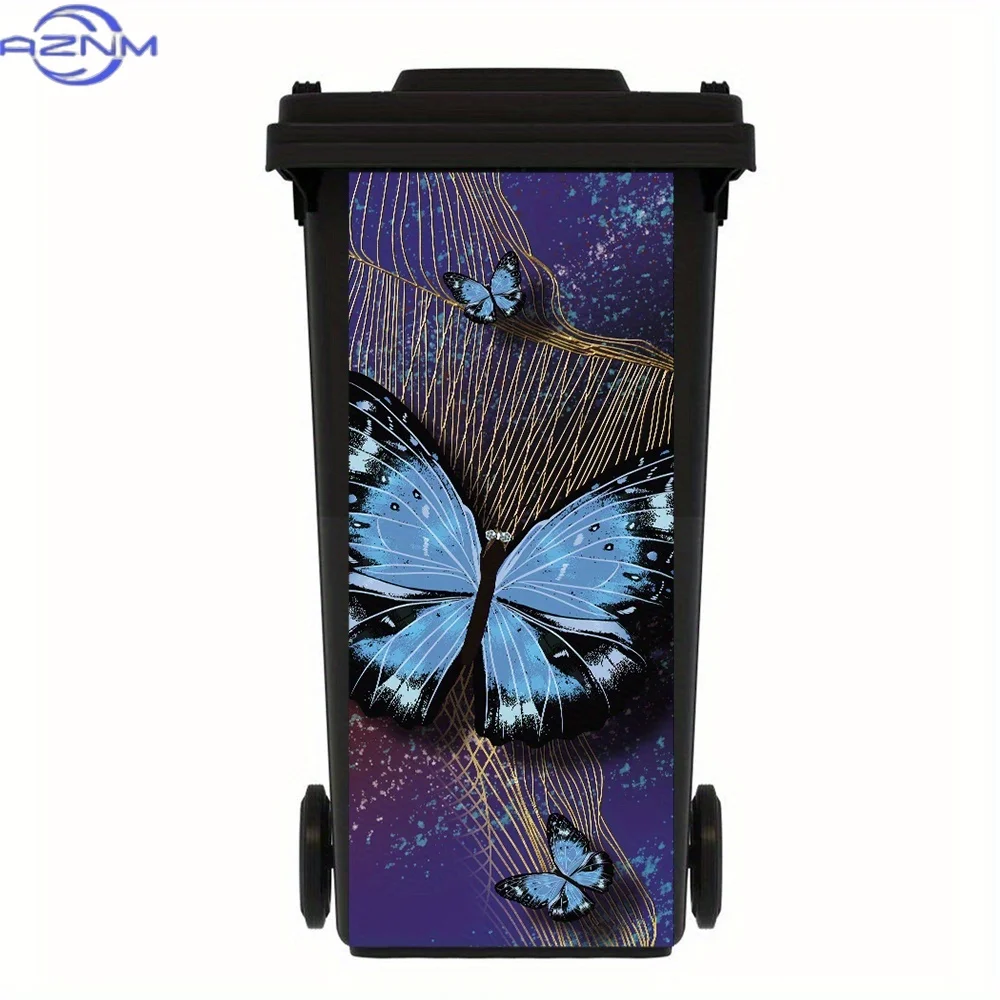 1pc Light Blue Art Butterfly Theme Trash Can Decorative Sticker, Mural Wallpaper Sticker Family Room Decoration Poster, Remova