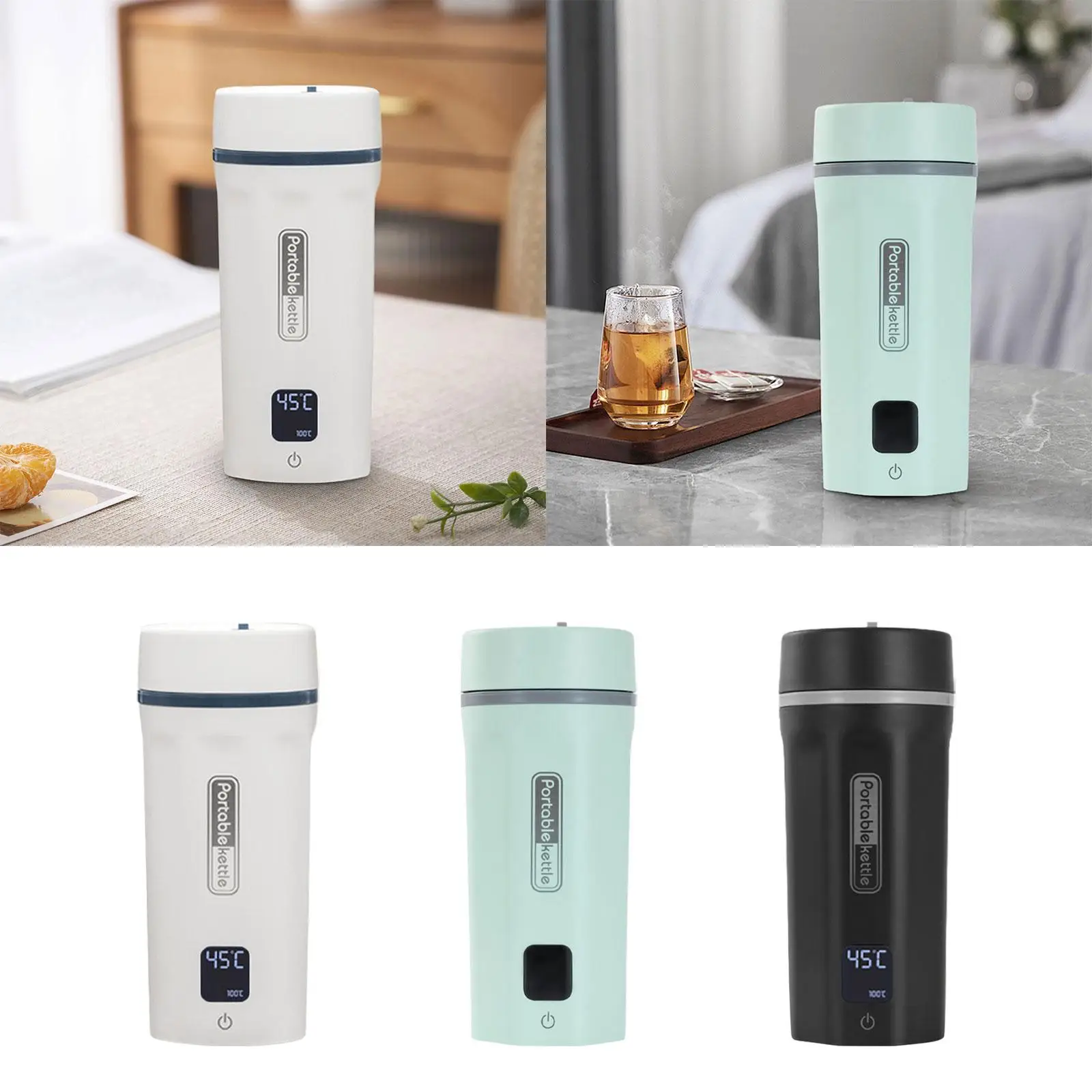 Portable Electric Kettle with 6 Variable Presets Fast Heating Mini Tea Coffee Kettle for Hotel Auto Car Camping Office Travel