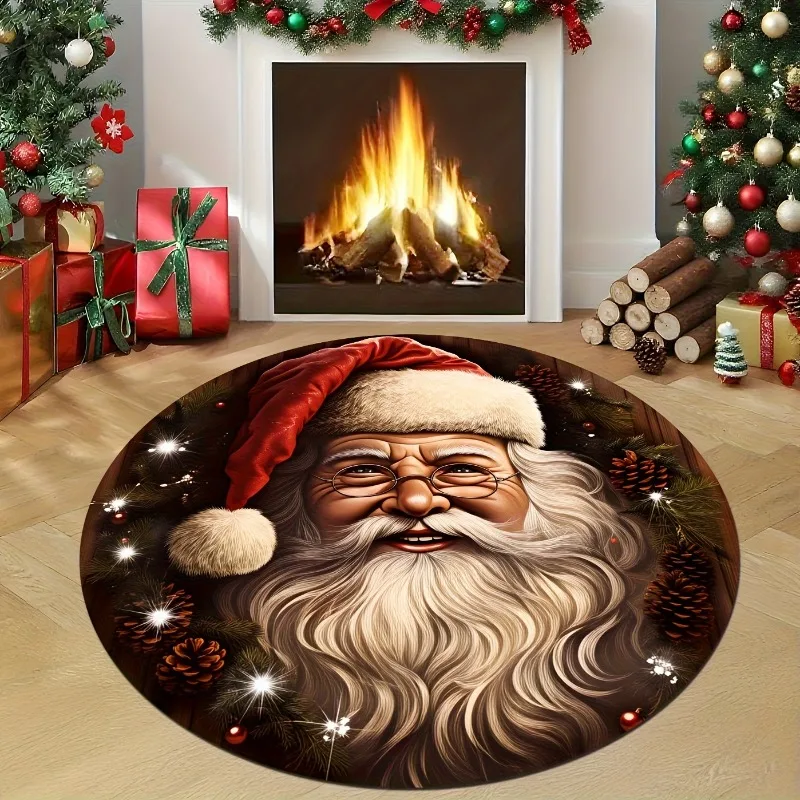 Reindeer Couple Pine Garland Round Mat 40x40cm Office Winter Floor Decoration