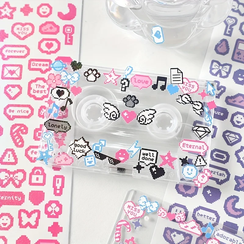 1 ورقة الكرتون لطيف بكسل القلب ملصقات الزخرفية DIY بها بنفسك بطاقات الصور Carft سجل القصاصات مذكرات المخططين ملصق