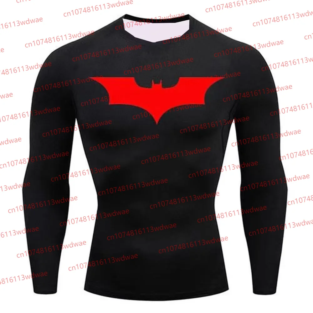 Batman Men's Skinny T-Shirt Jogger Sports Quick-Drying Long Sleeves Justice League Anime Fitness Jersey Batman Gym Tee