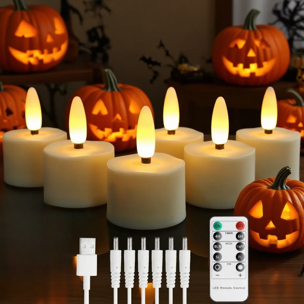 6PC Rechargeable LED Electronic Candle with Timer Remote Control LED Tealight Candles Flameless Candles LED Electronic Lighting