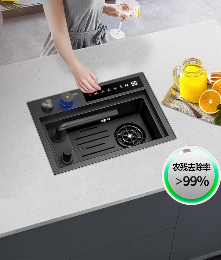 

Dual catalyst intelligent fruit and vegetable disinfection and purification small sink hidden cup washer bar island single tank