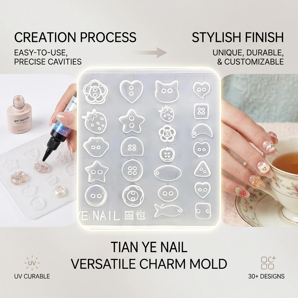 Cartoon Cute Button Silicone Nail Mold for DIY Homemade Nail Carving Decoration Tool
