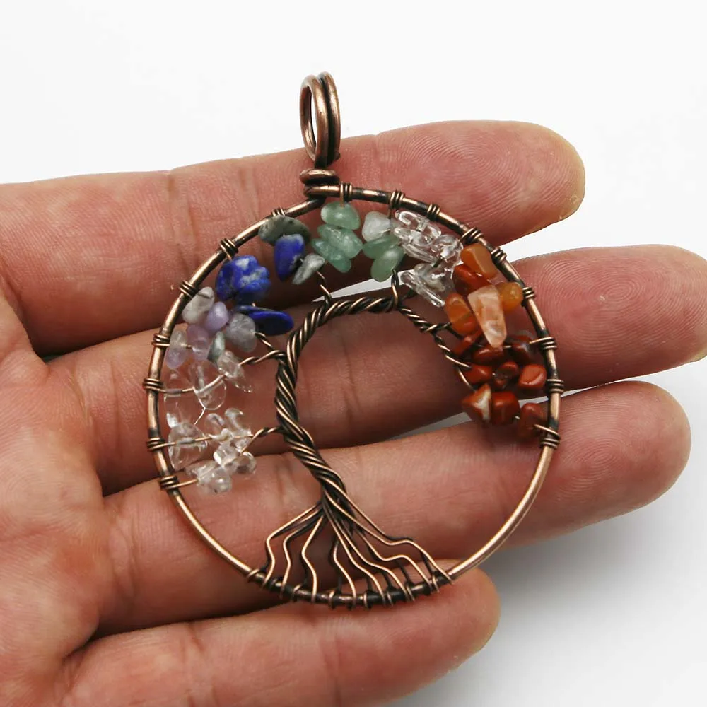 

Natural Colorful Crystal Stone Restore Bronzing Round Pendants Fortune Life Tree Necklace Reiki Charms Jewelry Accessories 8Pcs