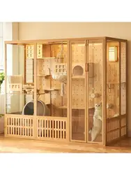 Super Large Cat Villa Cat Cage & Panoramic Large Cat House Luxury Indoor Cat Apartment, Large Pet Furniture Glass Cat House