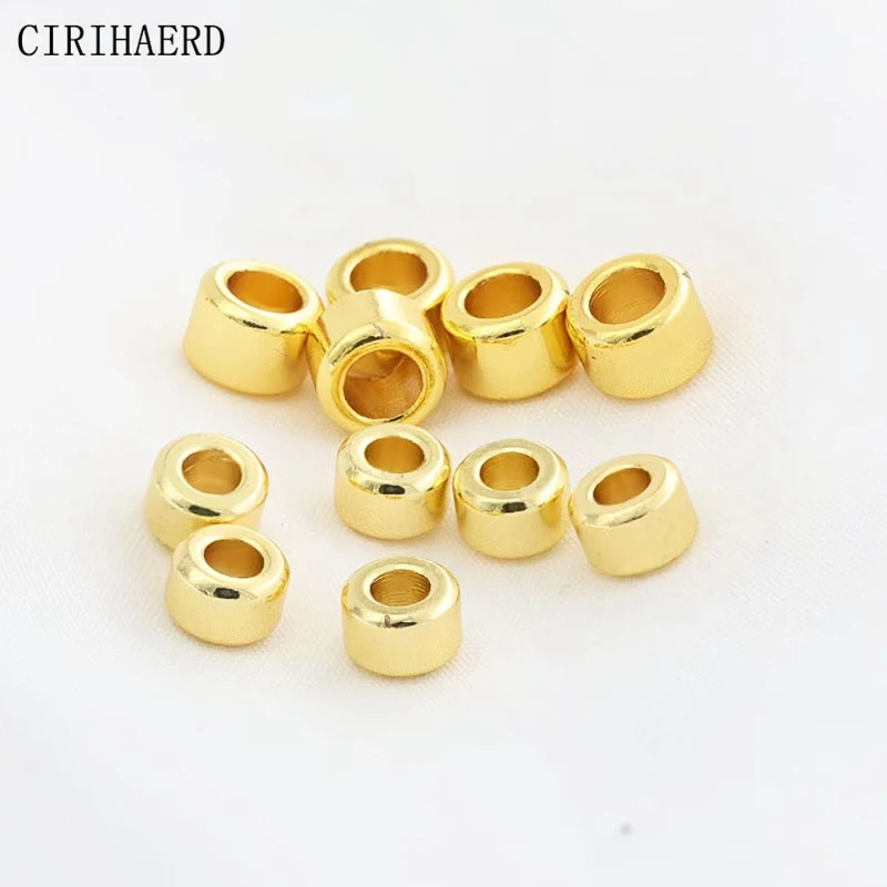 10 Uds. De cuentas cilíndricas para pulsera, cuentas espaciadoras redondas de latón chapado en oro de 14K con agujero grande, suministros para fabricación de joyas, cuentas para collares Diy