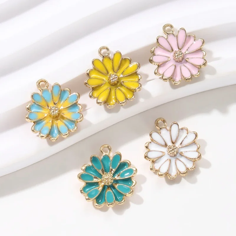 10pcs Multi-Color 14x20mm Cute Little Flower Enamel Pendant For DIY Handmade Necklace Bracelet  And Jewelry Making