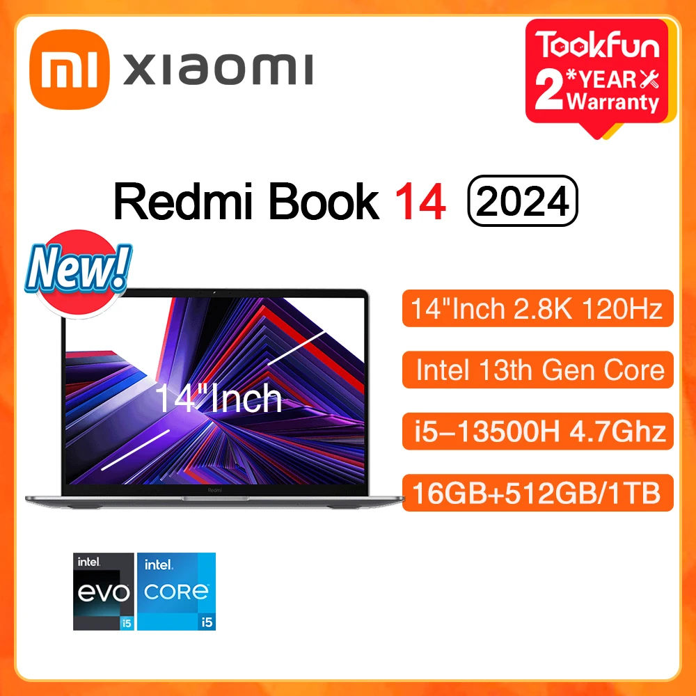 XIAOMI Redmi Book 14 2024 แล็ปท็อป Intel i5 13500H RAM 16GB SSD 512GB 14 "นิ้ว 2.8K 120Hz Windows 11 โน้ตบุ๊ค Ultrabook คอมพิวเตอร์ PC