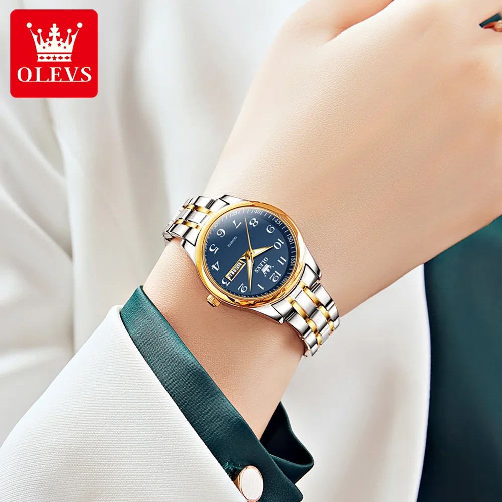 OLEVS Luxury Quartz Watch for Women Elegant Stainless Steel Watch Luminous Waterproof Week Date Wristwatch Ladies Dress Watch