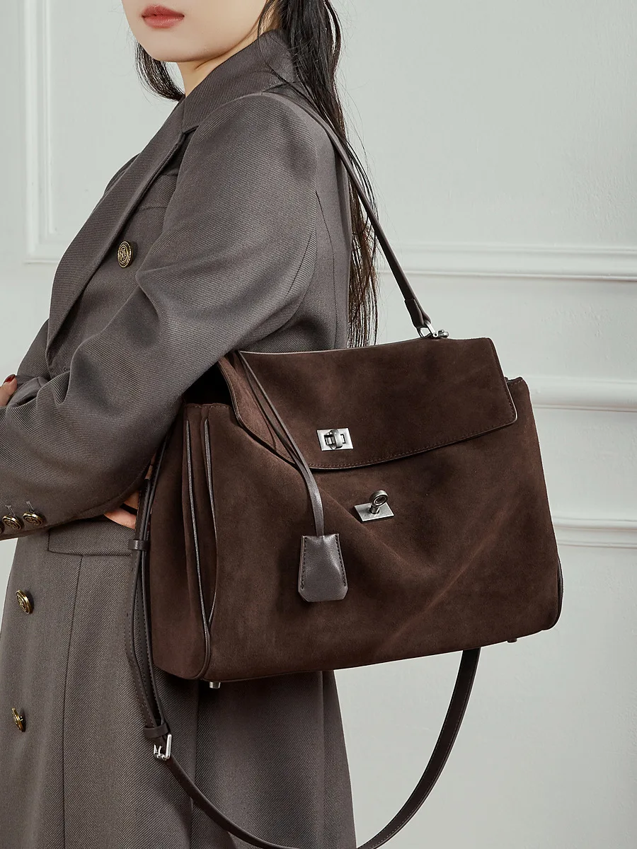 

Large Capacity Frosted Cowhide Women's Crossbody Shoulder Bag Soft Suede Tote Bag Lazy Style