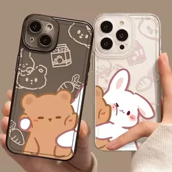 Funny Bunny Bear Lovers Couple Phone Case for IPhone 11 12 15 16 Pro 13 Mini X XS MAX Soft Paired Covers for IPhone 7 8 14 Plus