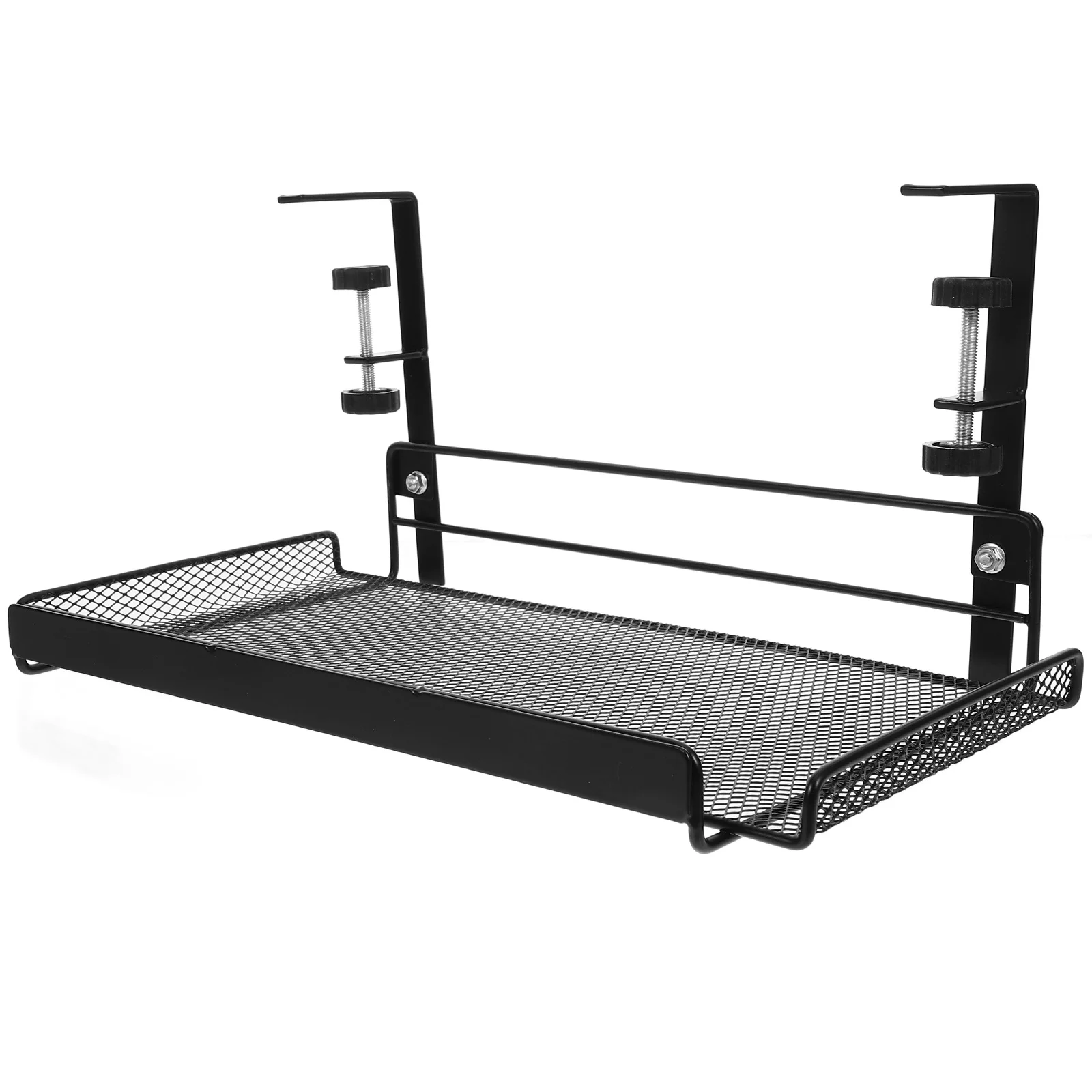 デスク下収納バスケット 調節可能なクランプオンメッシュオーガナイザー オフィス寮バスルームファイルドキュメントホルダーラック用