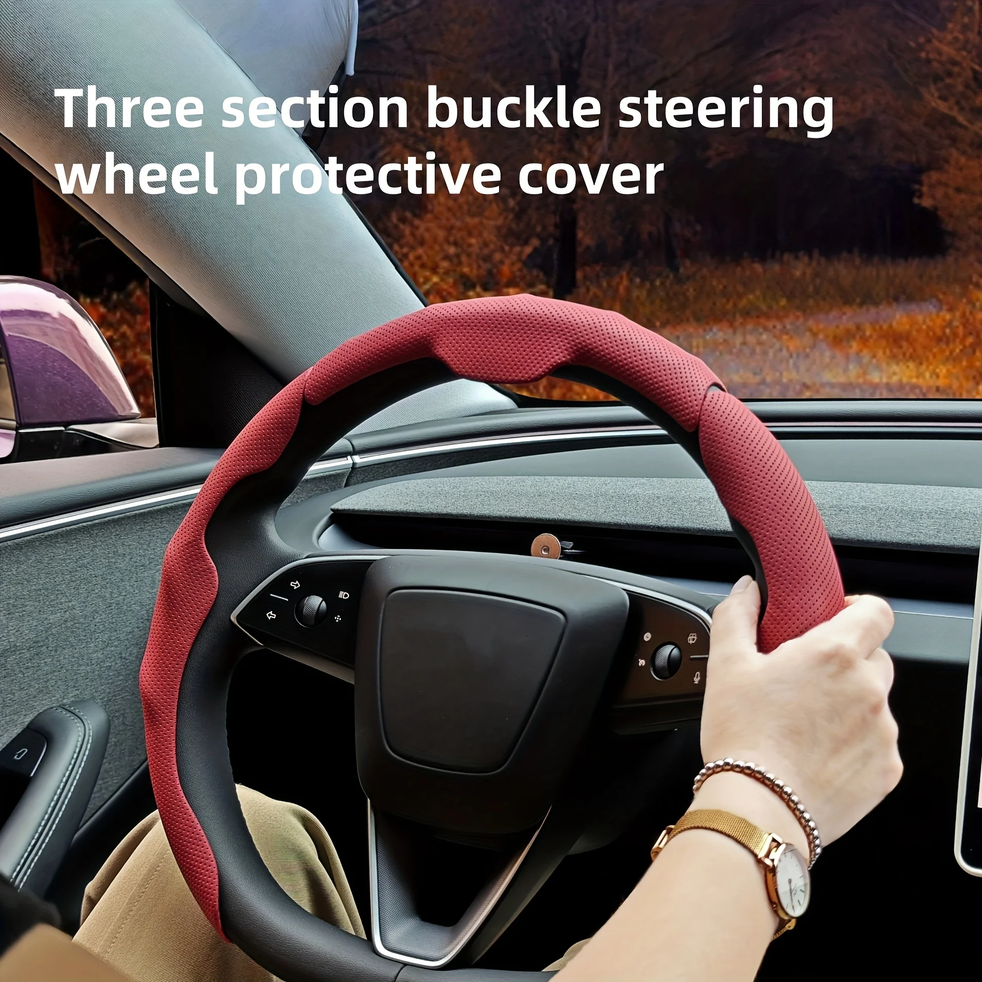 

Universal Car PU Nappa Leather Steering Wheel Cover for Men and Women, All-Season, Anti-Slip, Sweat-Absorbent, Wear-Resistant