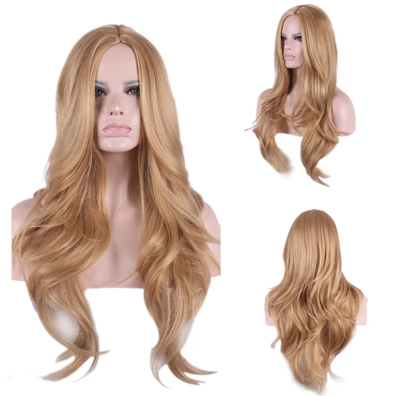 

Euro-American style wig for ladies, synthetic long hair, middle-part full head wig with big waves