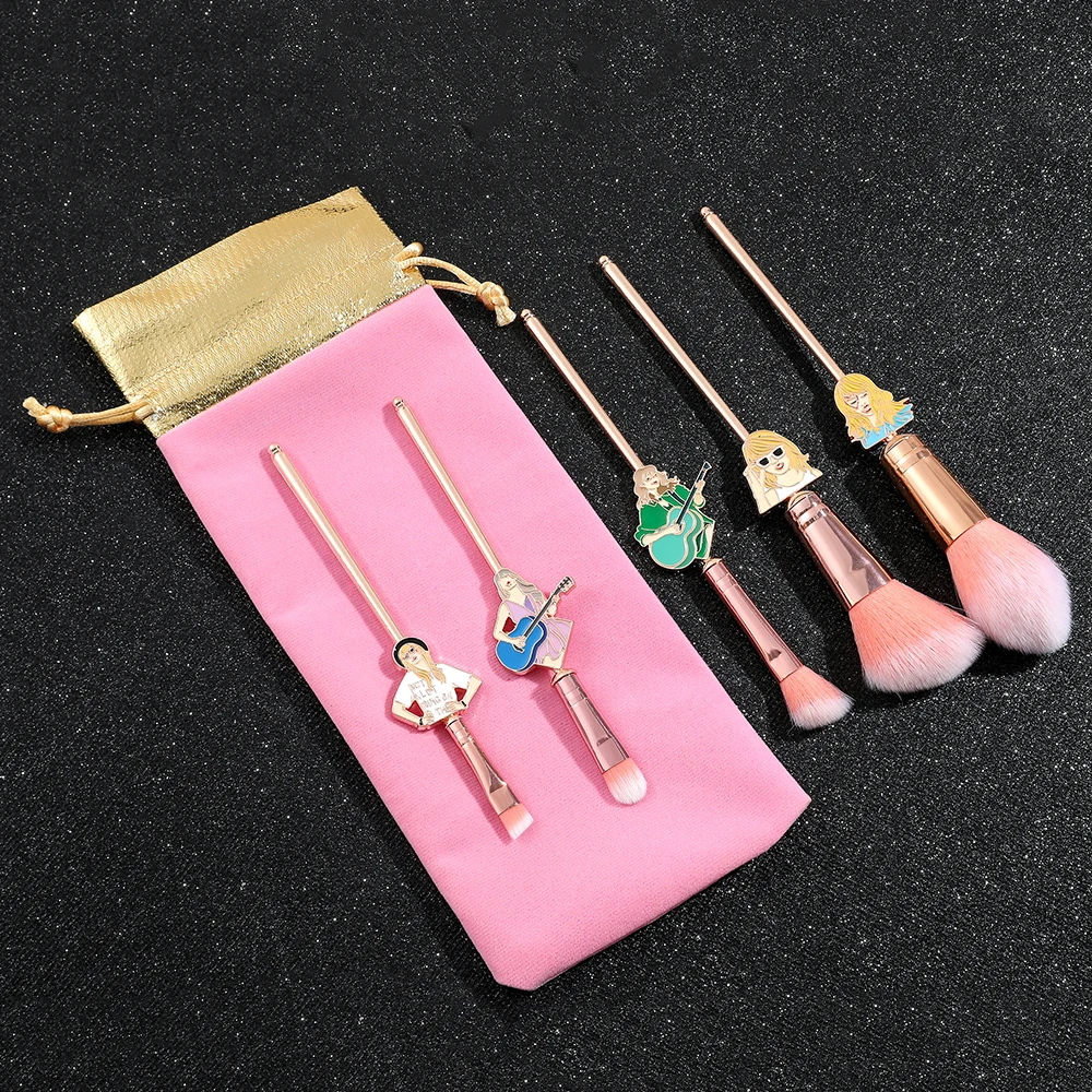 5Pcs Rose Gold Famous Singer Taylors Creative Makeup Brushes Set for Women Teen Girls Birthday Wedding Party Favors Gifts