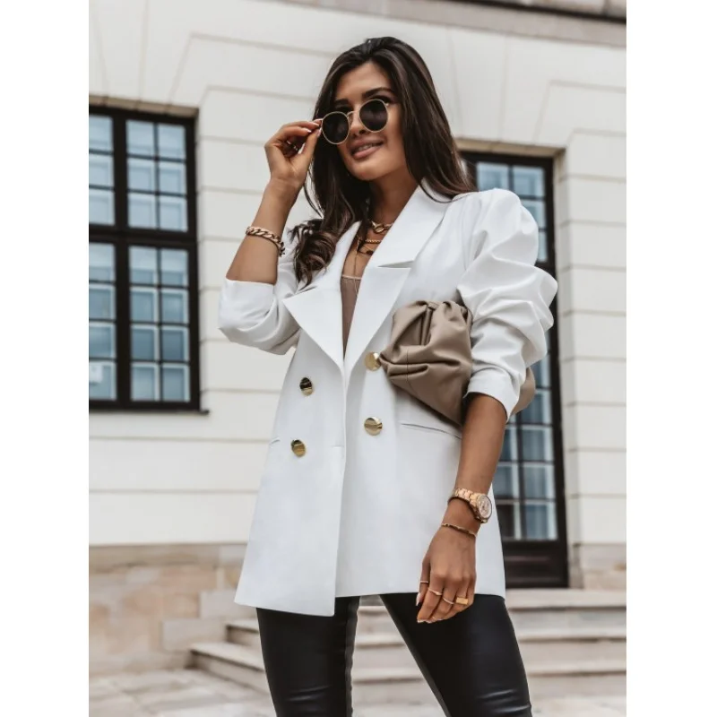 

New2025Autumn and Winter Urban Style Elegant Women's Polyester Long Sleeve Turn-Down Collar Loose Fit Small