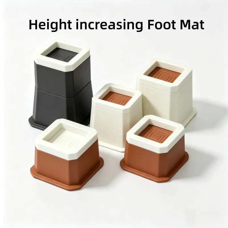 4Pcs Anti Slip Square Height Increasing Foot Pads, Plastic Furniture Leg Raisers Shock Absorber for Table, Sofa, Cabinet