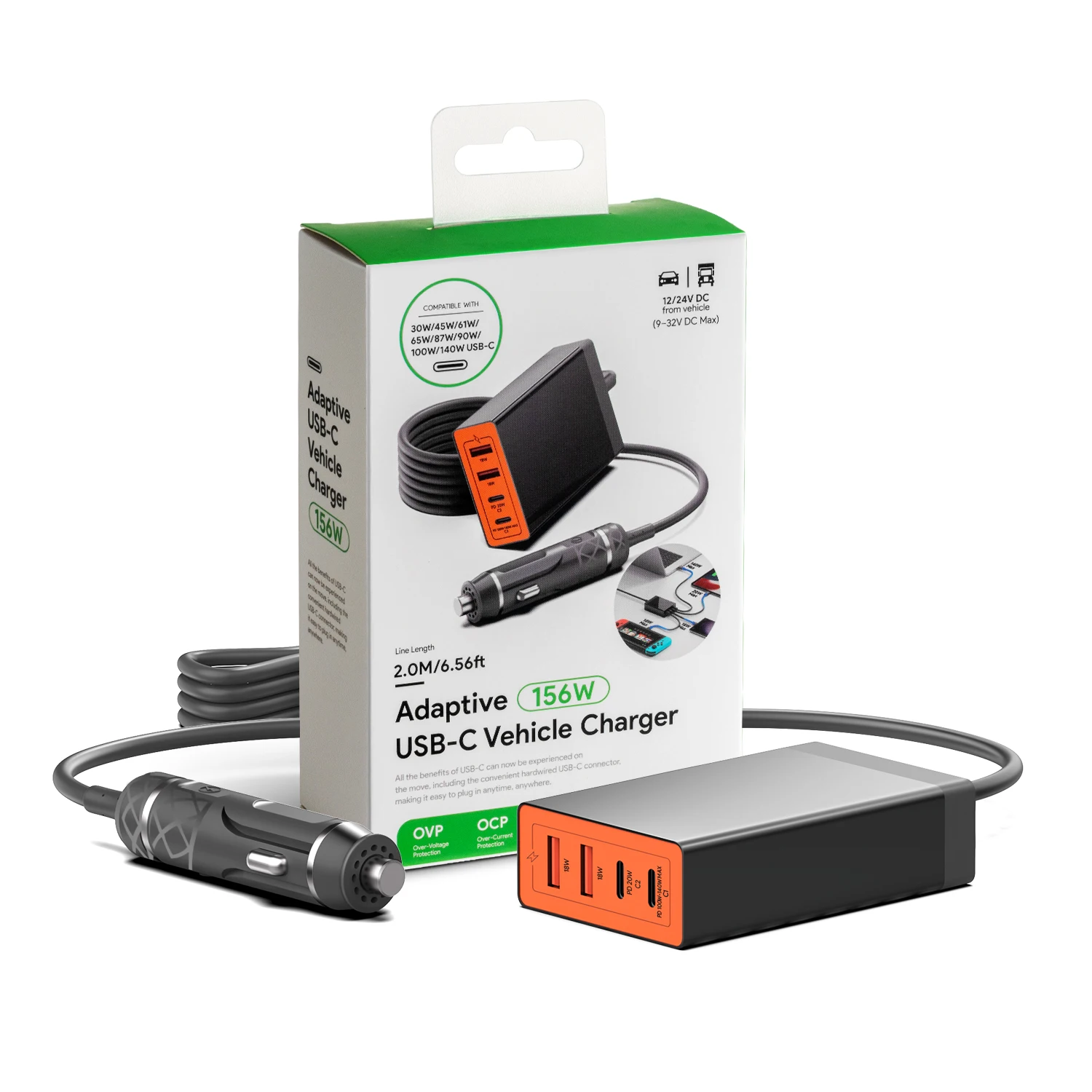 PD 150W 100W 4-Port USB C TYPE-C Car Charger 12V-24V Cigarette Lighter Fast  Charging for Lenovo Samsung HP Laptop Phone Charger