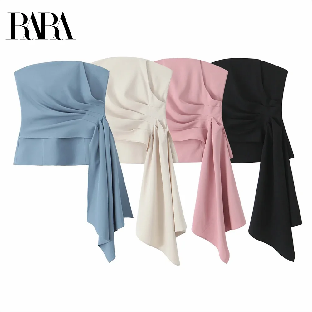 

2024 RARA temperament simple slim fit pleated design tube top sexy elegant off-shoulder top winter new women's clothing