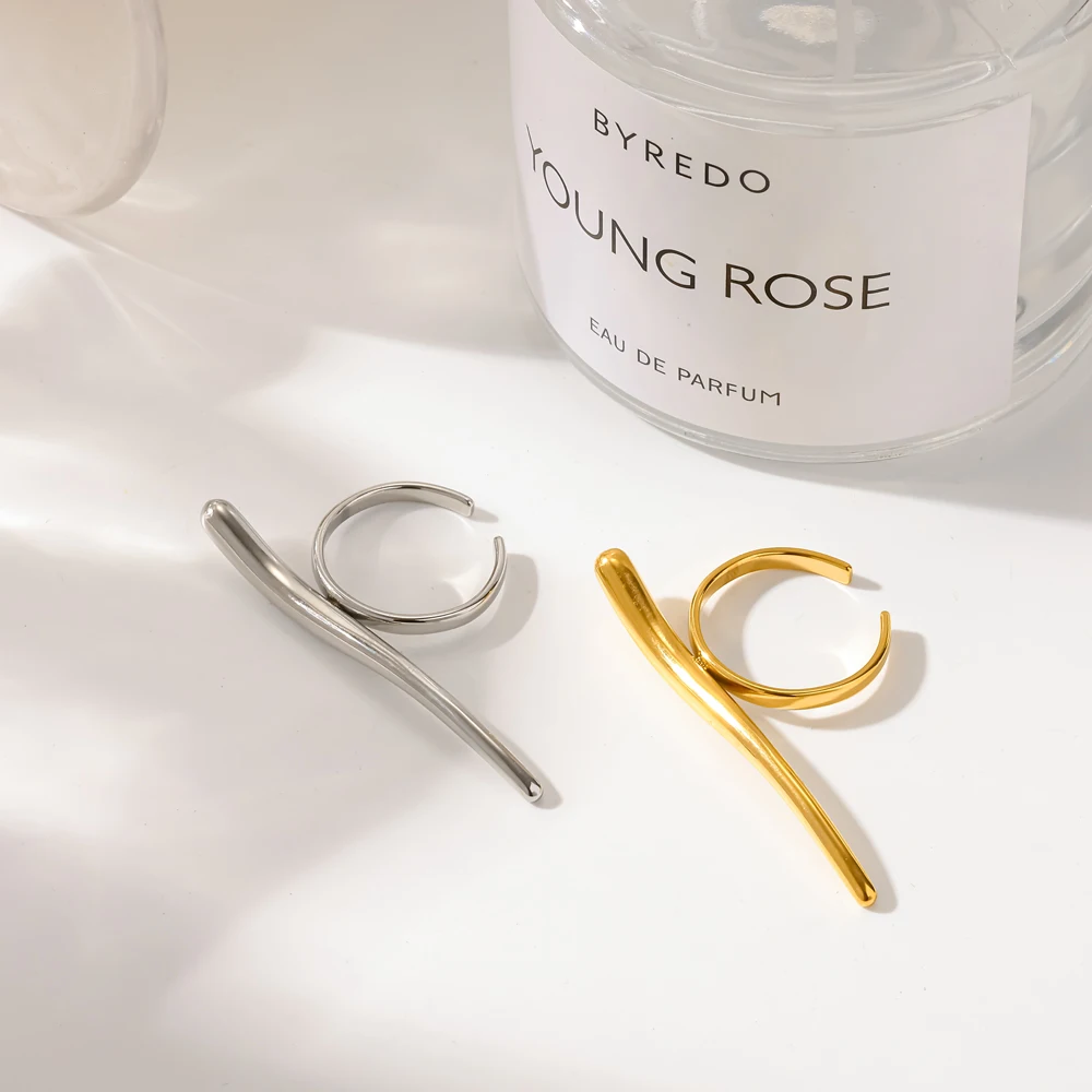 TD Minimalistischer Offener Ring aus Edelstahl, 18K PVD-Beschichtung, Wasserdichter Alltagsschmuck für Damen, Linien-Design – Detail 5