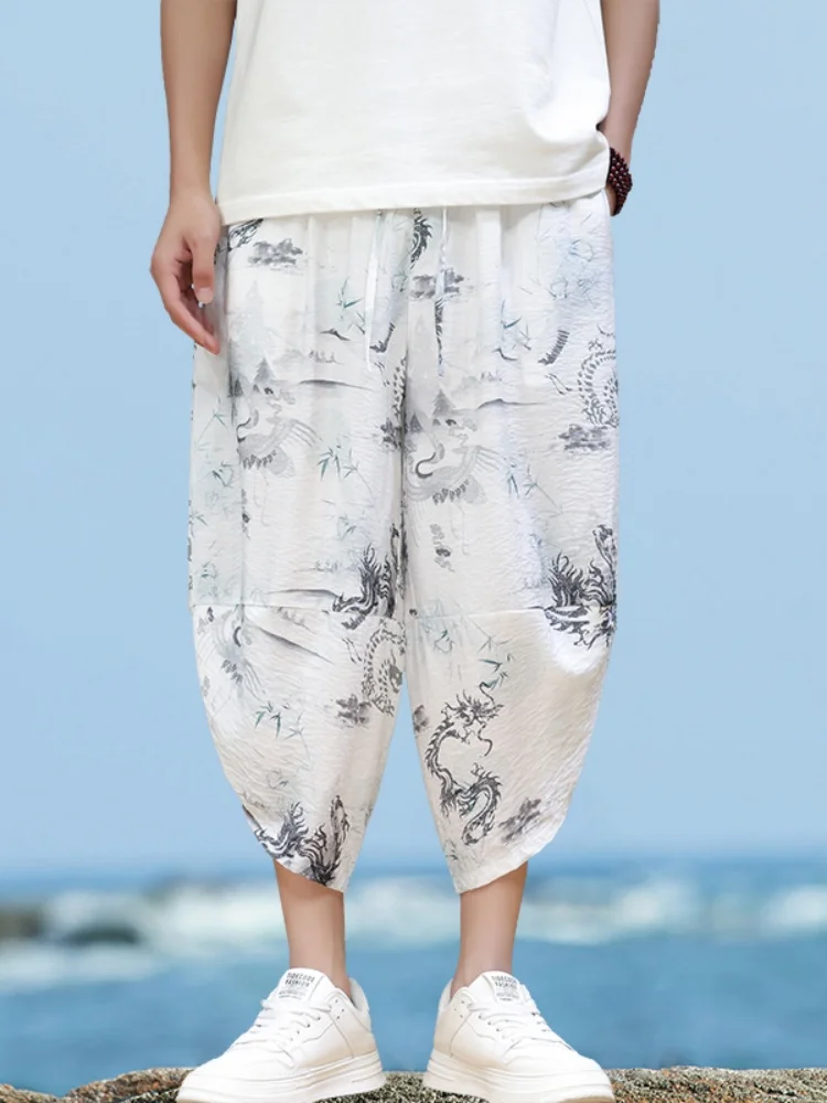 

Мужские летние тонкие быстросохнущие брюки-карго из ледяного шелка, свободного кроя, повседневные, модные, для студентов, пляжная одежда