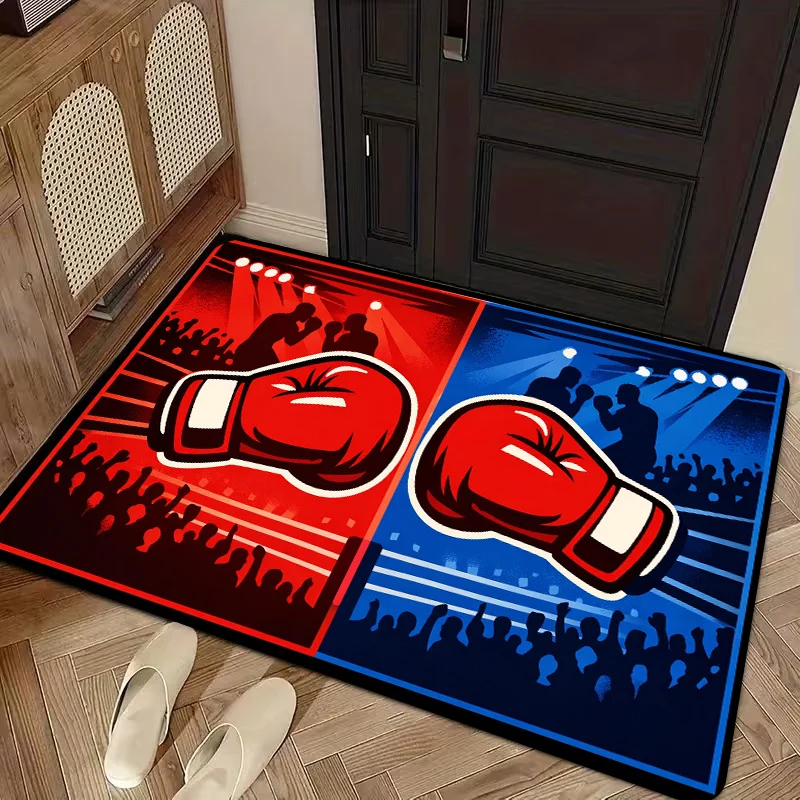 Boxing Gloves Arena Doormat Red‑Blue Boxing Match Print Entryway Mat Washable Floor Rug for Sports Enthusiast Indoor Home Decor