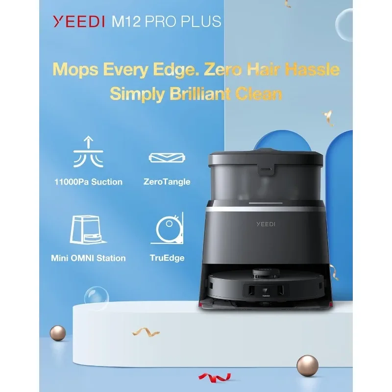 Yeedi M12 PRO+ Robô aspirador e esfregão, sucção forte de 11000Pa, tecnologia ZeroTangle, esfregão profundo TruEdge