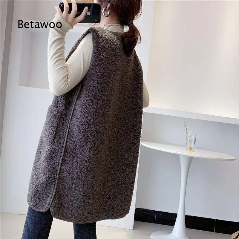 Women Mid Length Loose Faux Lamb Fur Vest Sleeveless Outerwear Soft Warm Waistcoat Stylish Versatile Design For Autumn And Wint 5