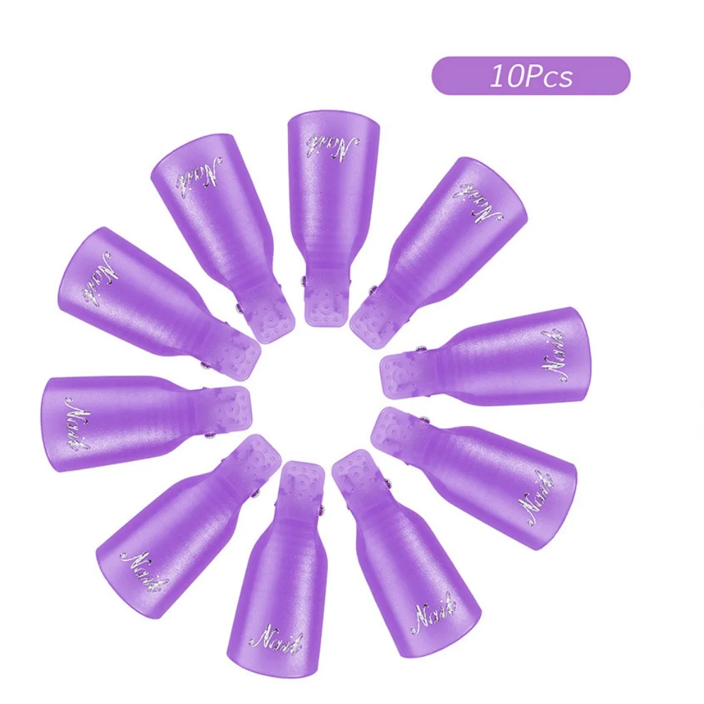 Purple 10-Pieces Nail Polish Soak Off Caps Remove Clips Set Plastic Acrylic Gel Polish Remover Wrap for Manicure