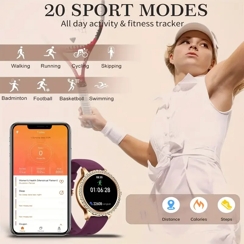 ساعات ذكية للنساء لنظام Android وiPhone ساعة شاشة لمس كاملة 100+ وضع رياضي لتتبع اللياقة البدنية