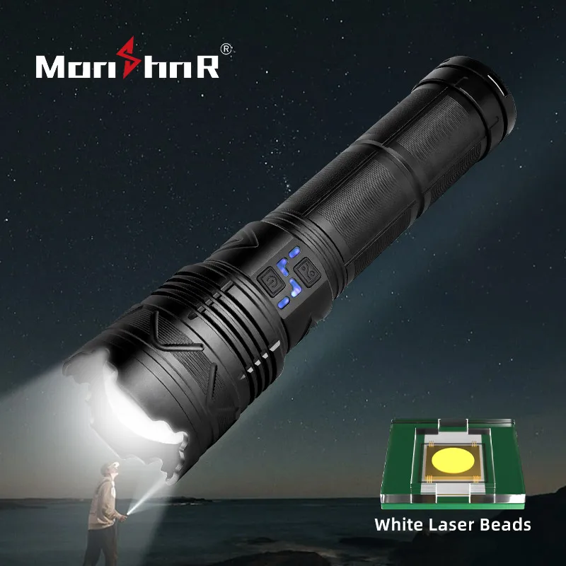 MONHNR Powerful LED Flashlight Super Bright Spotlight Long Range Zoomable Emergency Torch Outdoor Lamp lantern Power Display