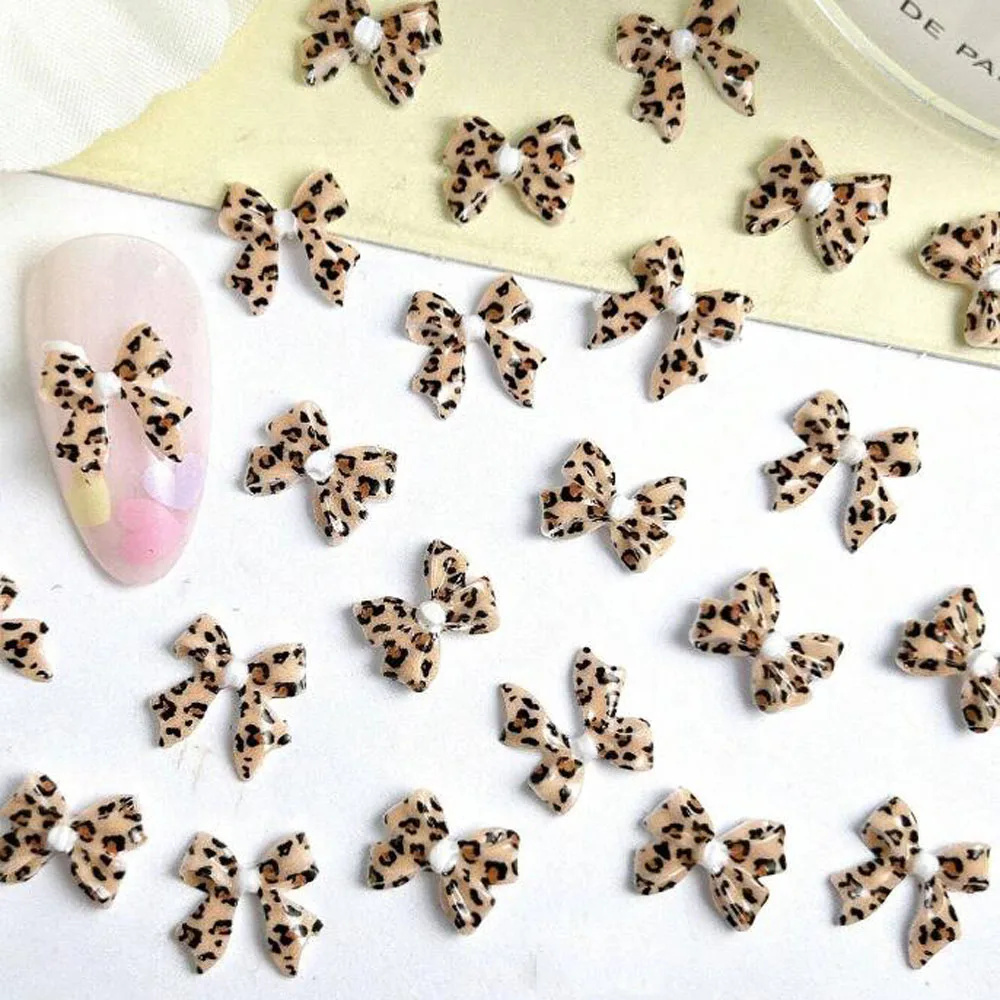 50 قطعة ثلاثية الأبعاد ليوبارد Bowknot مسمار الفن السحر Y2K الشتاء الخريف الراتنج منقط ربطة العنق مسمار الديكور DIY بها بنفسك مثير الشريط القوس مستلزمات الأظافر #2