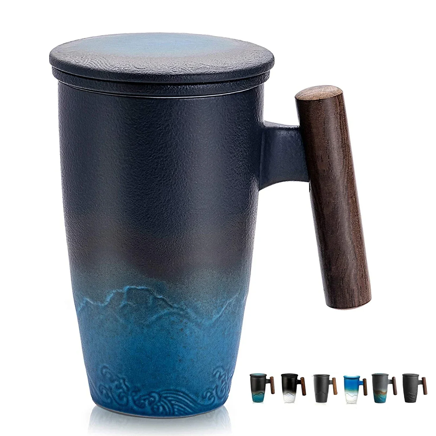 

Ceramic Tea Cup Vintage Luxury Thermal Mug with Infuser Lid Coffee Mugs Beer Drinkware Wooden Handle 400ML Personalized Gifts