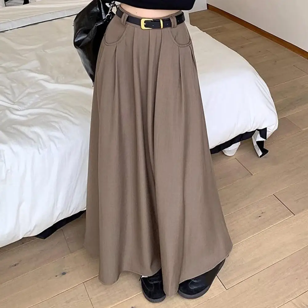 

Versatile Solid Color Skirt Stylish Women's A-line Midi Skirt with Pockets for Autumn Summer Elegant Solid Color Lady Skirt