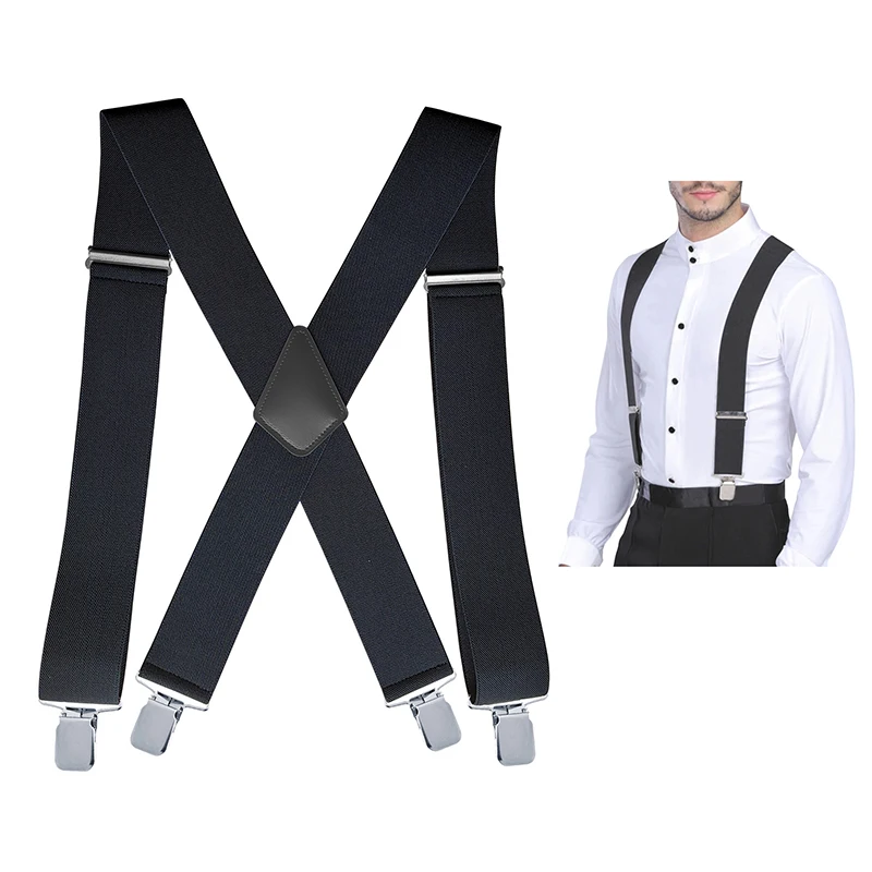 Wide Men Suspenders High Elastic Adjustable 4 Strong Clips Suspender Heavy Duty X Back Trousers Braces