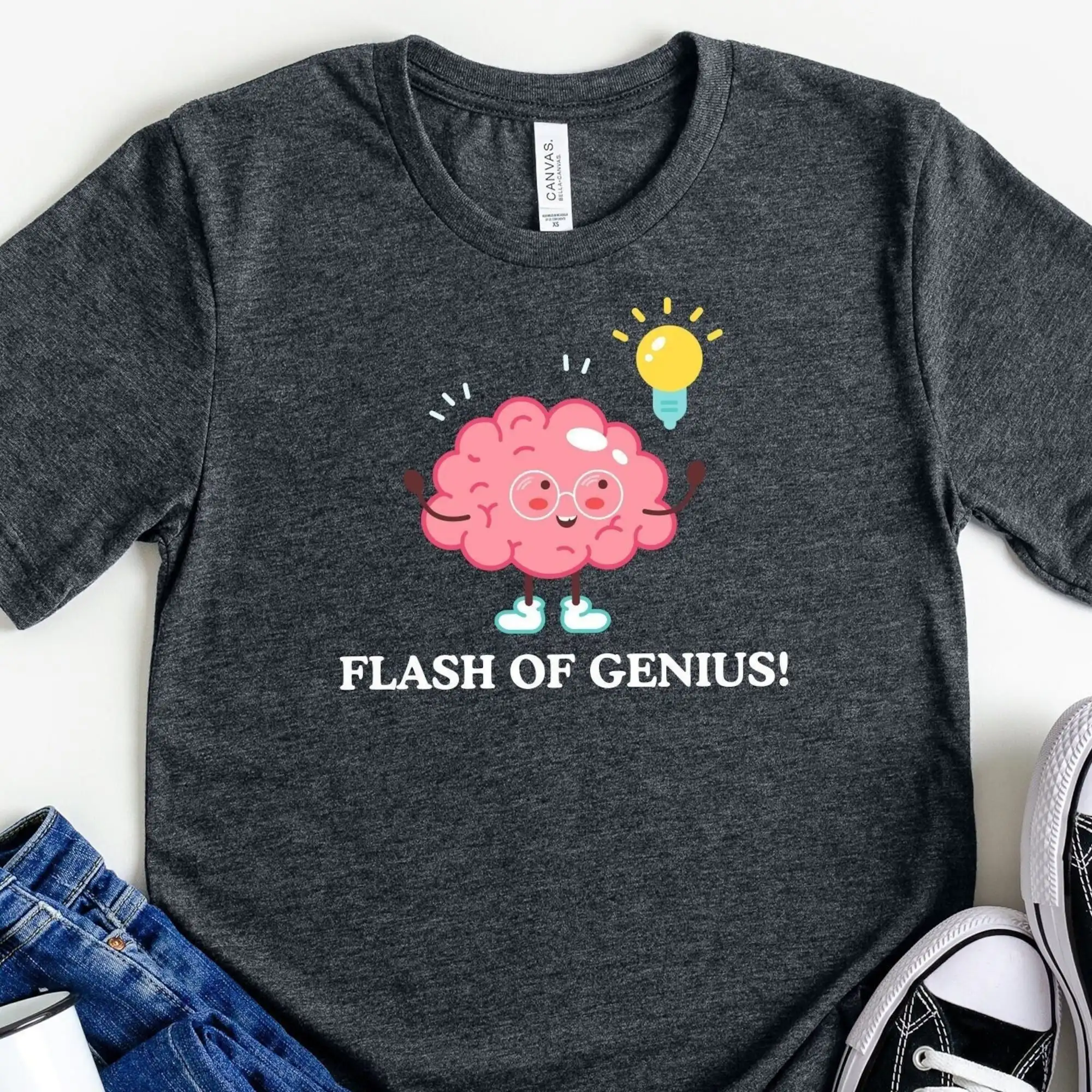 Flash Of Genius T Shirt Nerd Geek Teacher Brains College Smart S School Intelligence