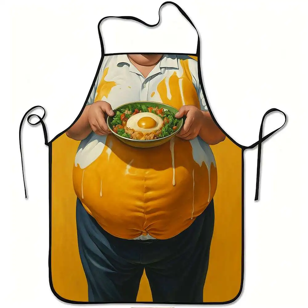 1pc Funny Egg Yolk & Salad Print Apron - Adjustable Waistband, Durable & Easy-Clean Polyester Apron Suitable for Kitchen Cooking