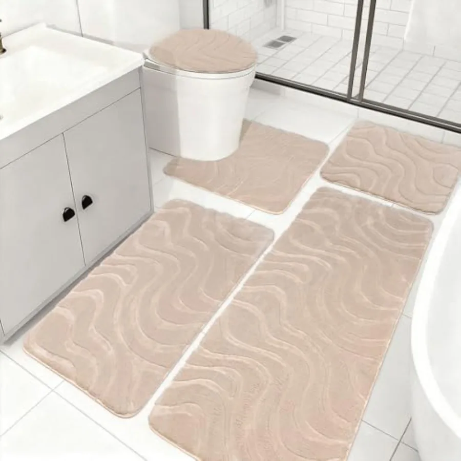 

Bathroom Rug Sets 5 Pcs Ultra Soft Absorbent Non-Slip Plush Bath Mats Includes Toilet Cover Bath Runner and U-Shaped Contour To