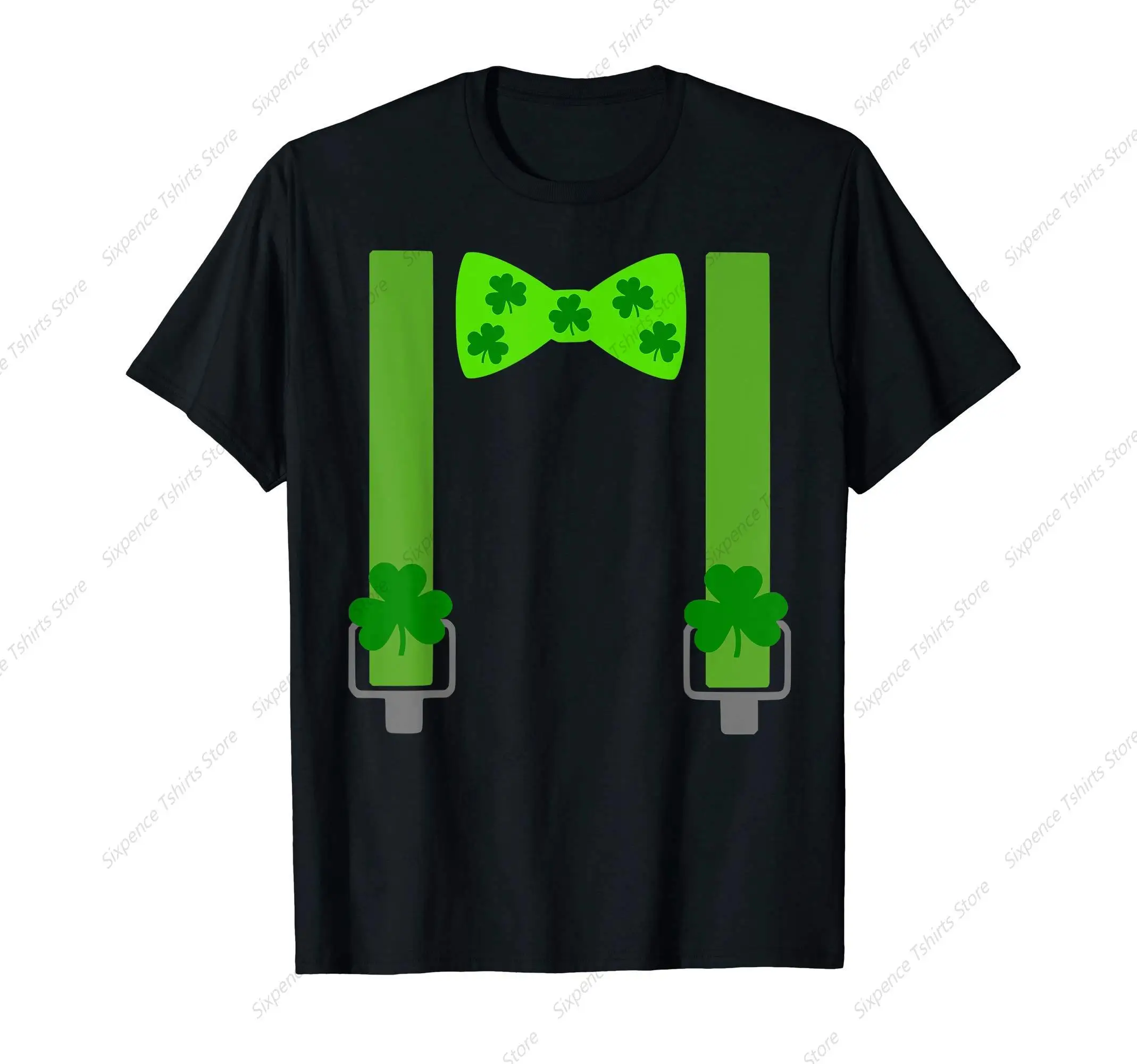 Funny St. Patrick's Day Suspenders And Bow Tie Men‘s T-Shirt Soft Comfortable Easy to Wear Simple Practical not Easy to Shrink