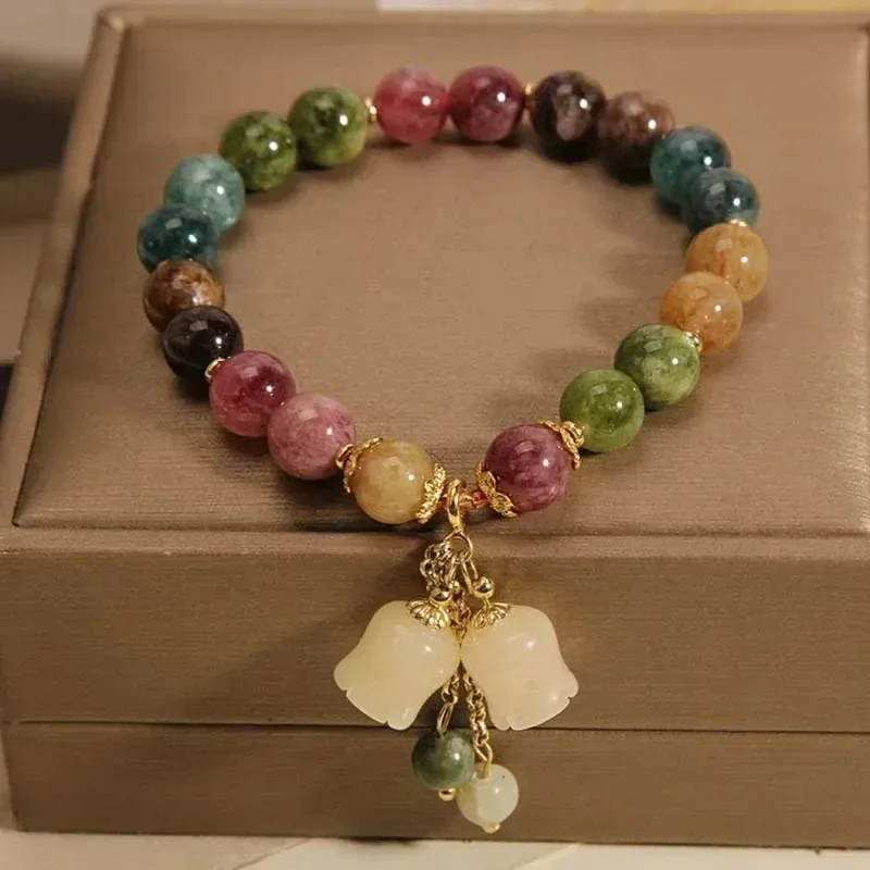 Elegant Orchid Motif Bracelet: A Touch of Vintage Bloom | Colorful Beaded Jewelry with Golden Accents for Her