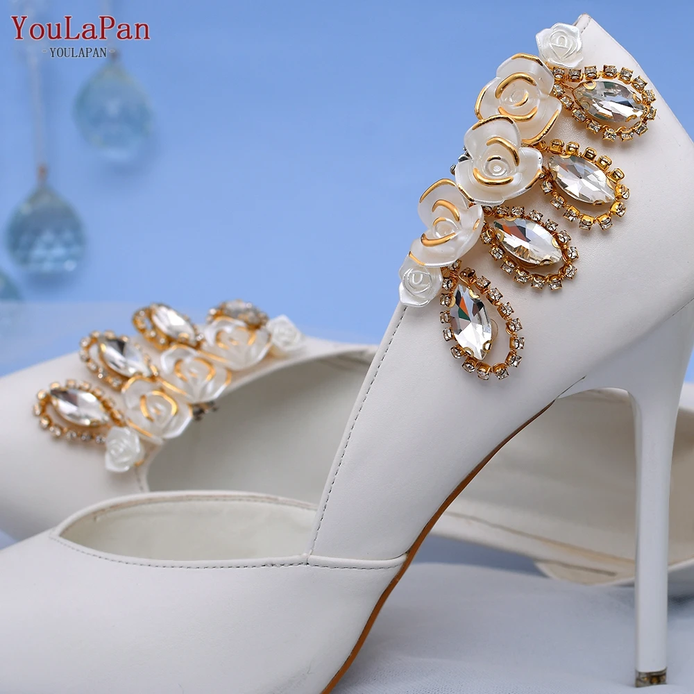 TOPQUEEN 1 Pair Trendy Rhinestones Shoe Buckles Elegant Lady Women Bride Wedding Shoes Buckle Flower Shoes Clips Jewelry X29