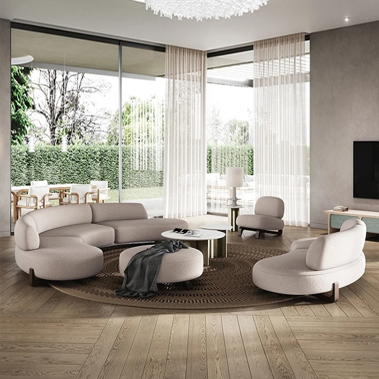 #MOYI Living Room Furniture Sofa Set Hotel Combination Luxury Curve Teddy Sofa Velvet 4 Seater Sofa Set