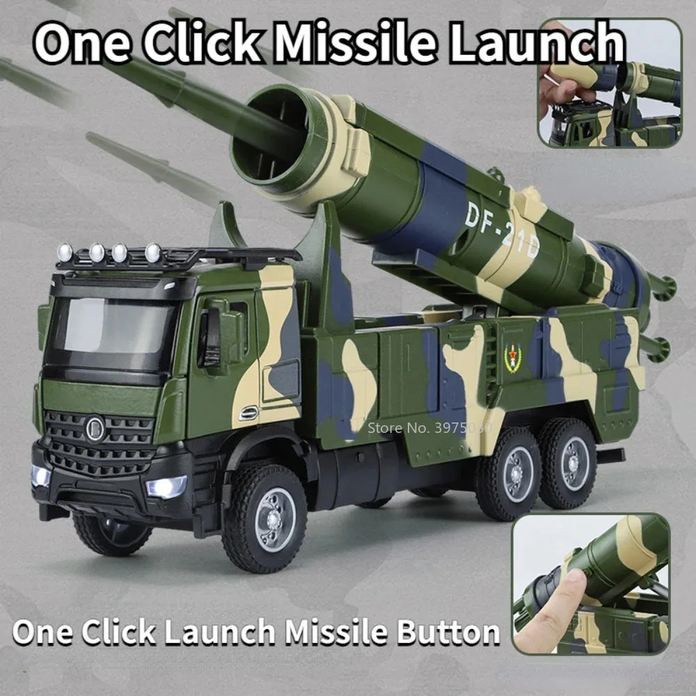 1/35 Scale Alloy Diecast Dongfeng 21D Ballistic Missile Vehicles with Light Sound Military Car Model Toy for Boys Birthday Gifts