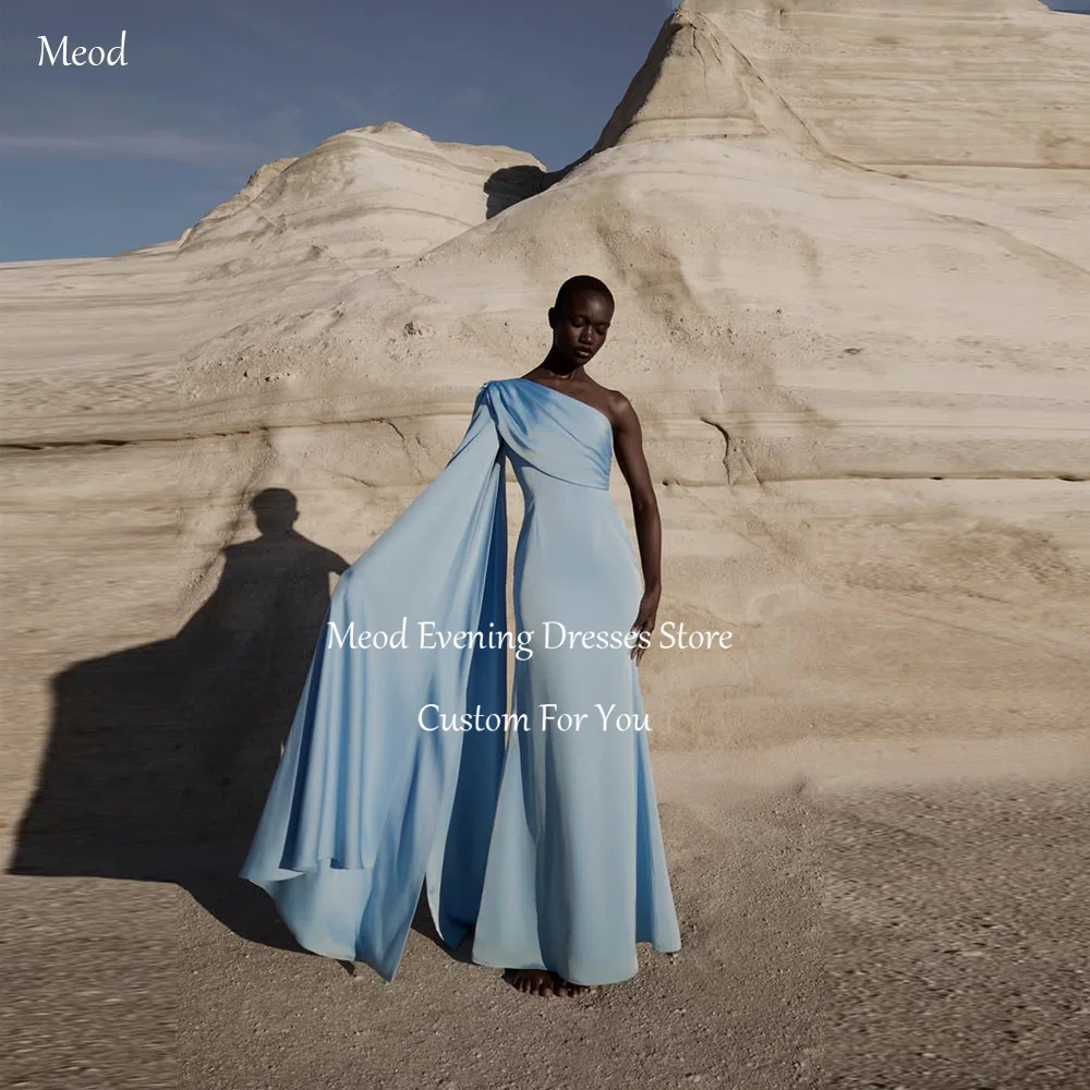 

MEOD Sky Blue Modern Evening Dress One-shoulder Mermaid Satin Abendkleid Meerjungfrau Women's Formal Party Attire Customized