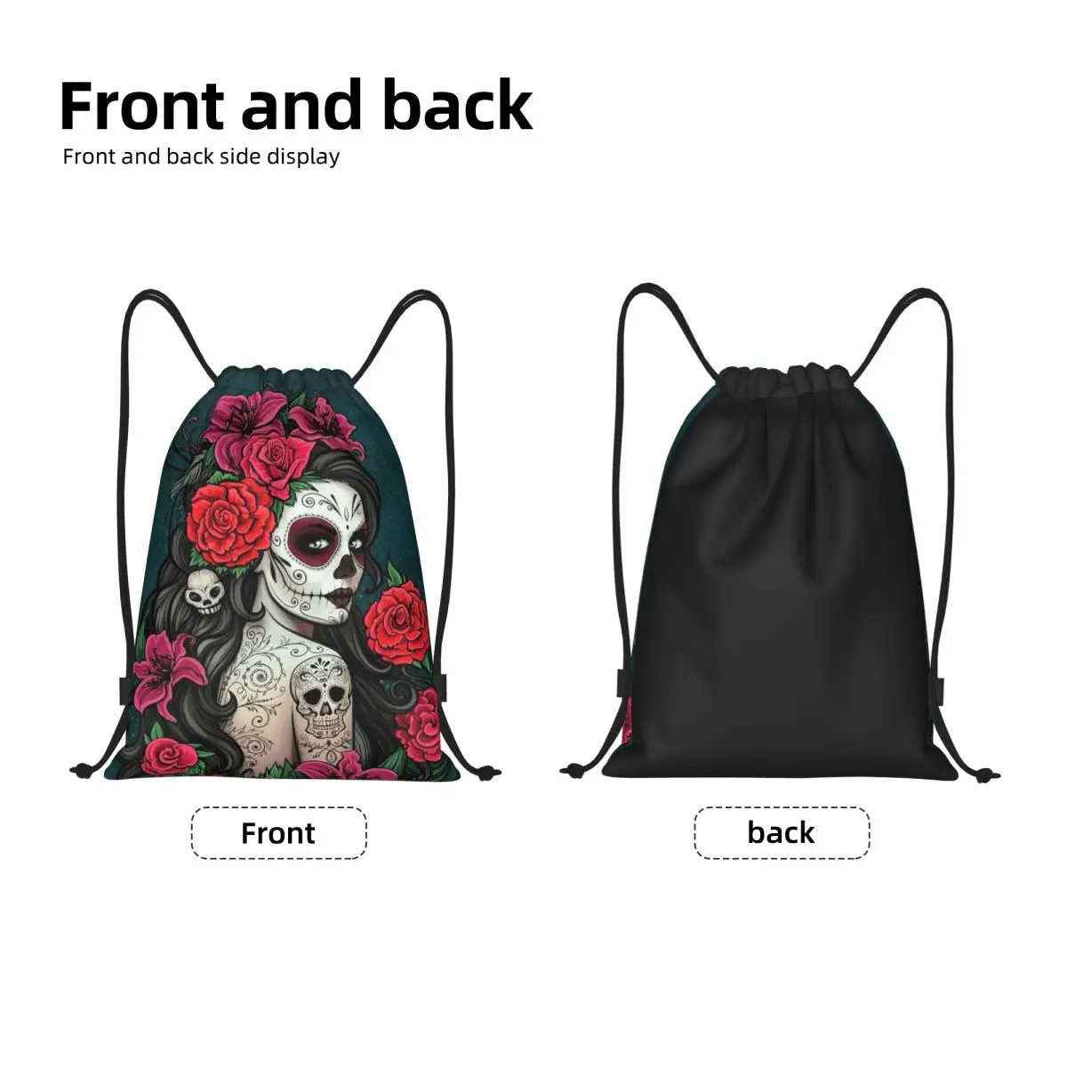 Day Of The Dead Sugar Skull Drawstring Backpack Sports Gym Bag for Men Women Mexican Girl Shopping Sackpack